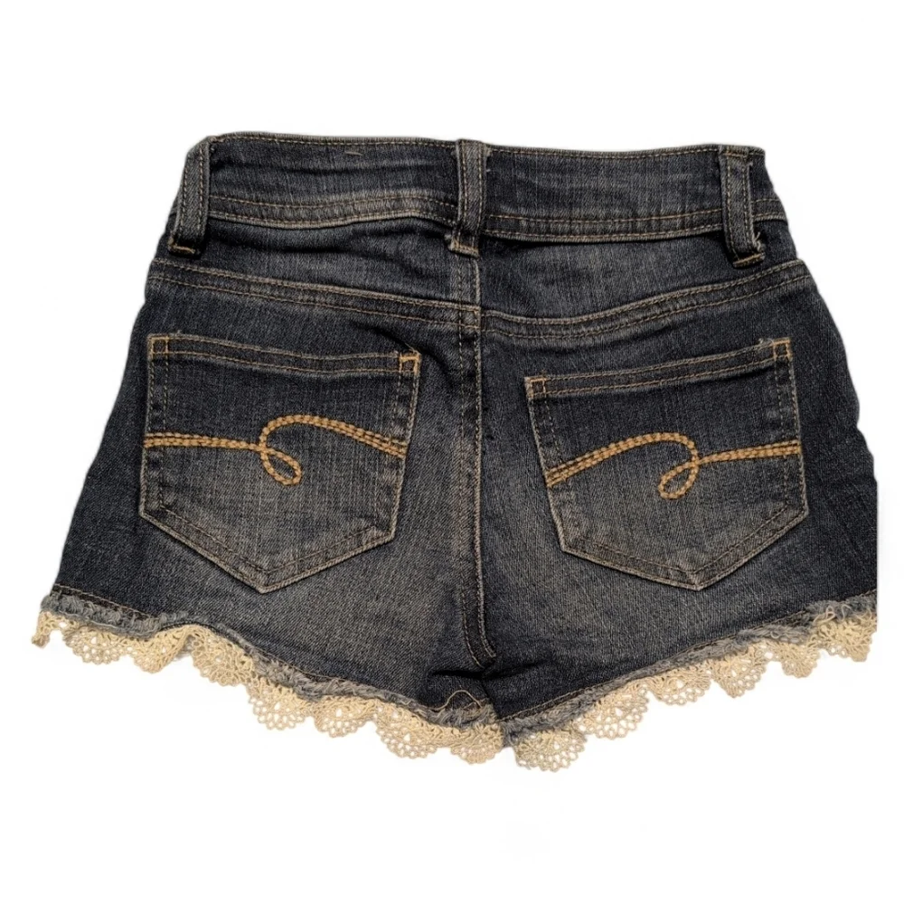 Justice Denim Skorts with Cream Lace Trim